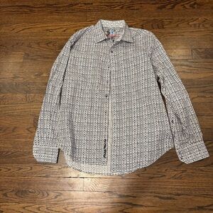 Robert Graham Cotton Longsleeve Button Down Collard Shirt Black and White Design